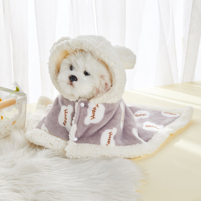 Pet Clothes Warm Thickened Flannel Hooded Shawl