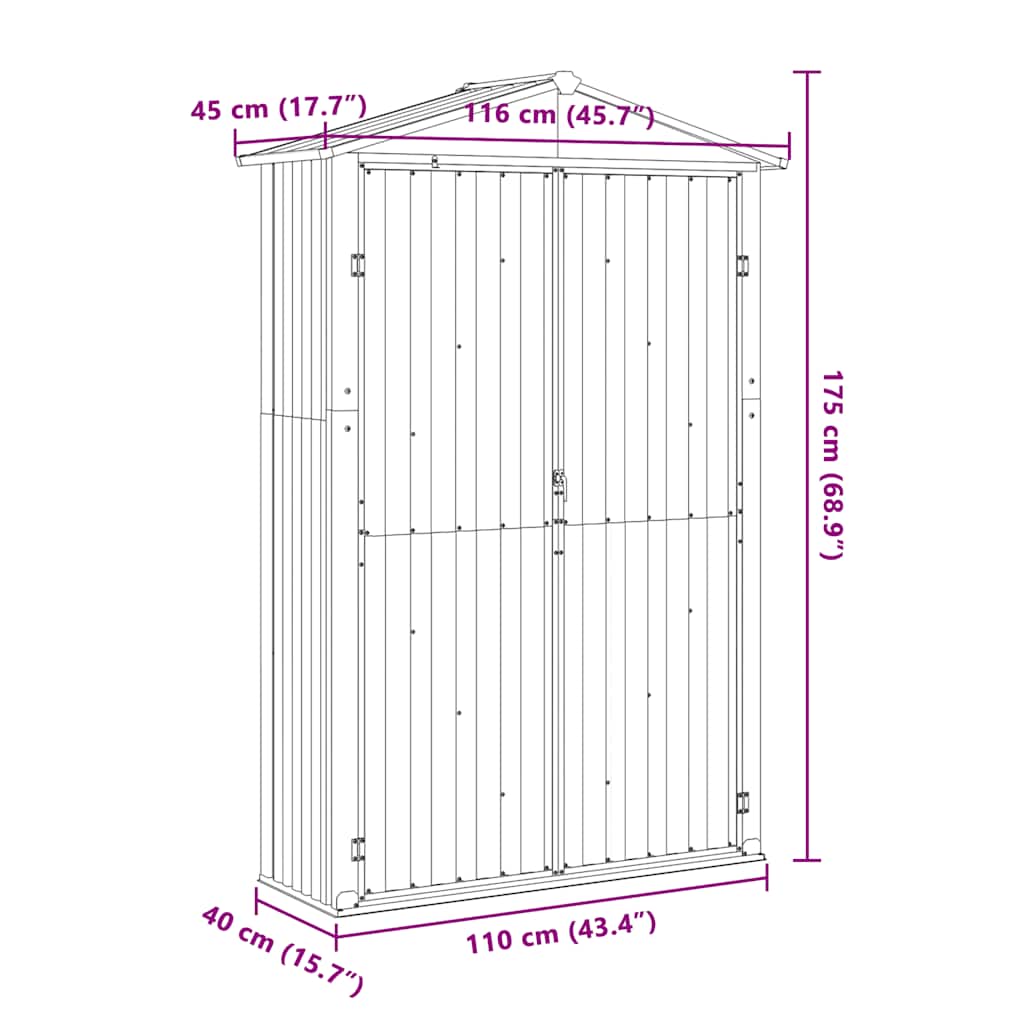 Galvanised Steel Garden Shed 116cm