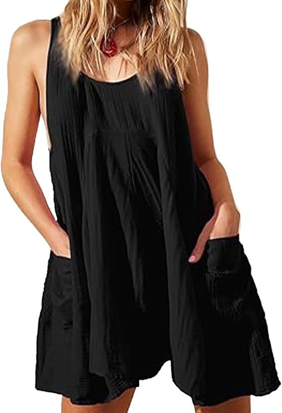 Sleeveless Crewneck Backless Mini Dress Loose Fit