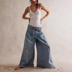 Women's Pleated Mid Waist Lace Up Loose Jeans