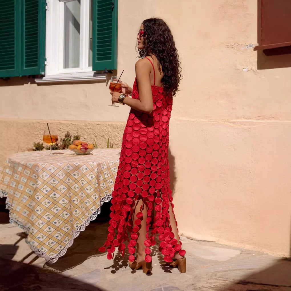 Hollow Out Polka Dot Midi Slip Dress