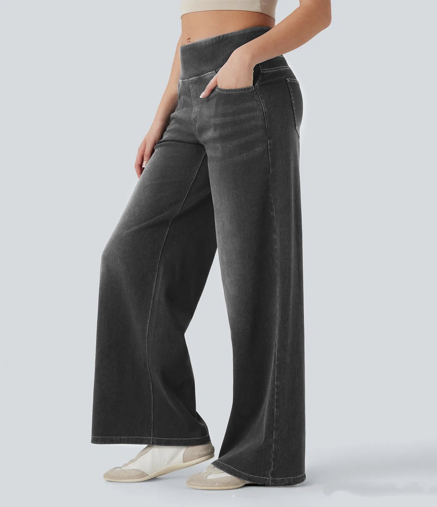 Women's High Waisted Loose Fit Zip Fly Wide Leg Jeans