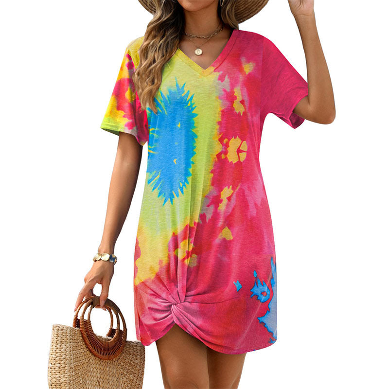 Womens Side Tie Knot Short Sleeve Mini