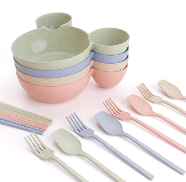 Children's Wheat Straw Cartoon Bowl & Chopsticks Set