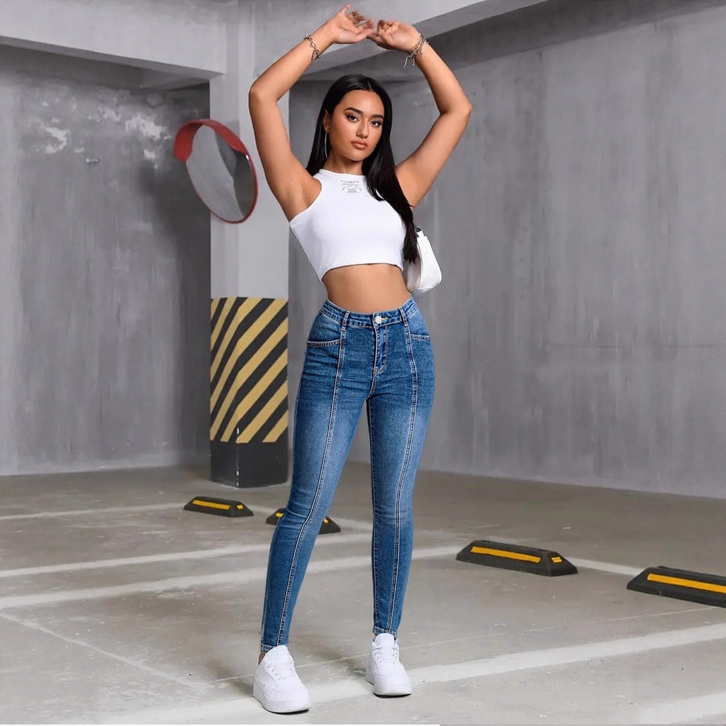 Women's Slim Fit Patchwork Denim Jeans