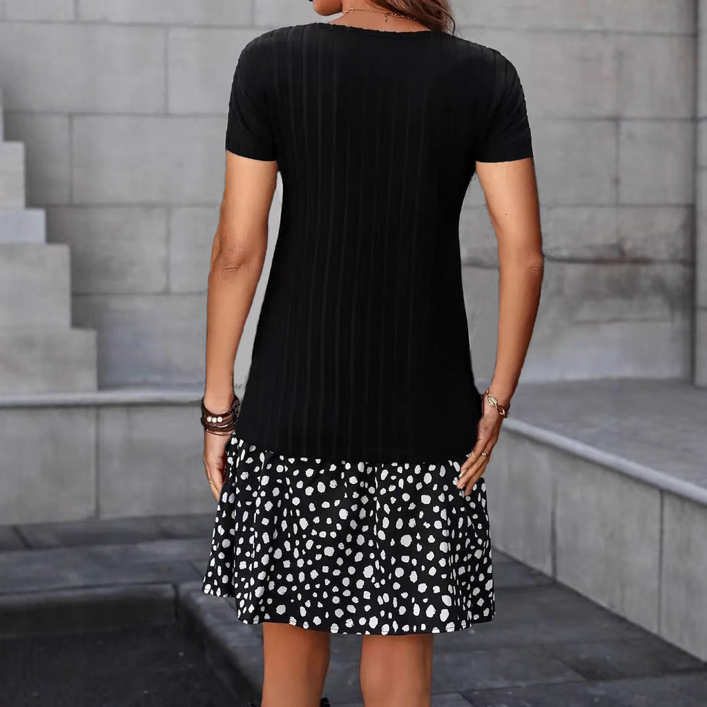 Wide Striped Brushed Short Sleeve Dress For