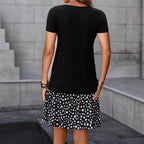 Wide Striped Brushed Short Sleeve Dress For