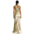 Golden Printed Off Shoulder Slim Fit Long