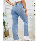 Women's Embroidered Straight Leg Loose Fit Stretch Jeans