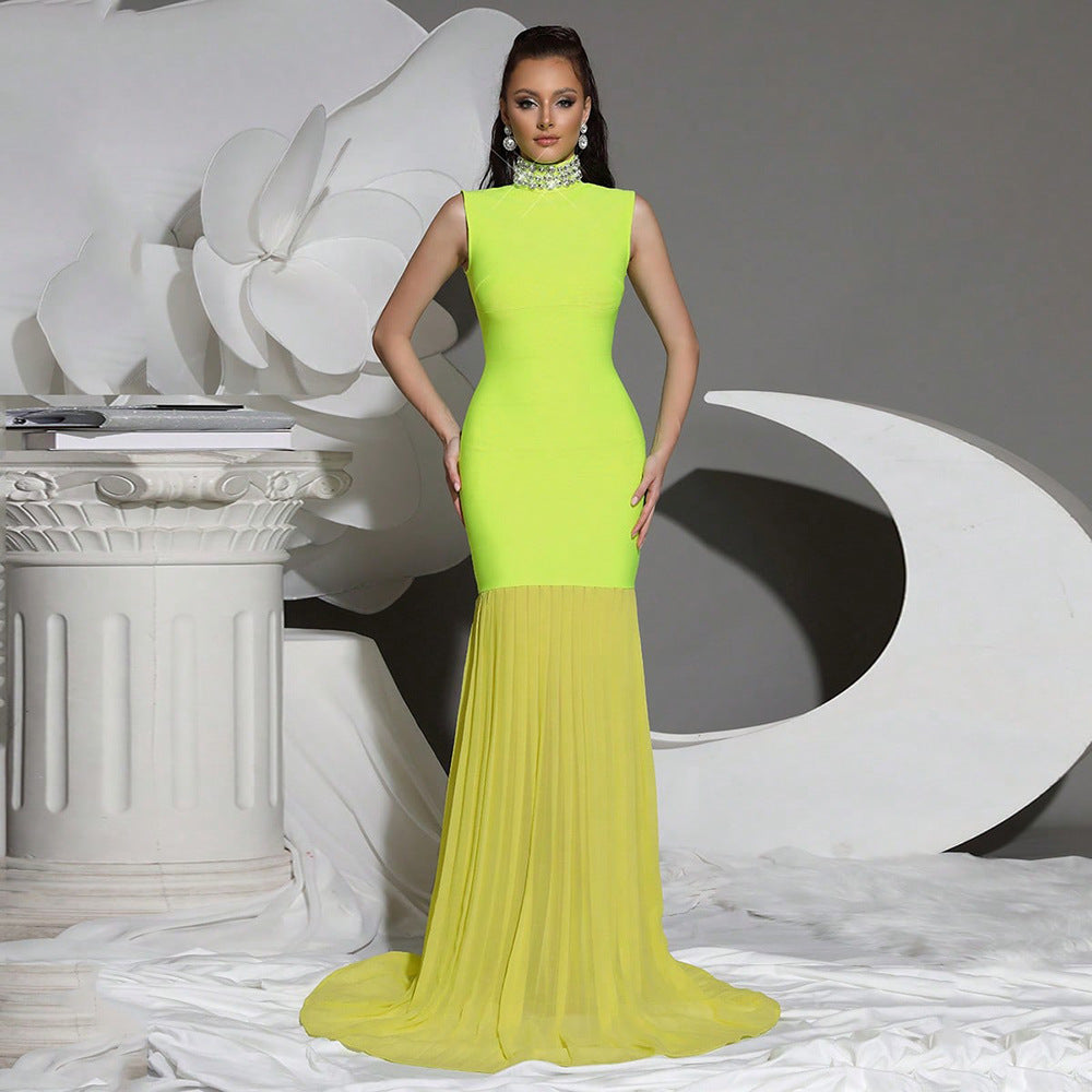 Womens Bandage Mesh Panel Long Dress