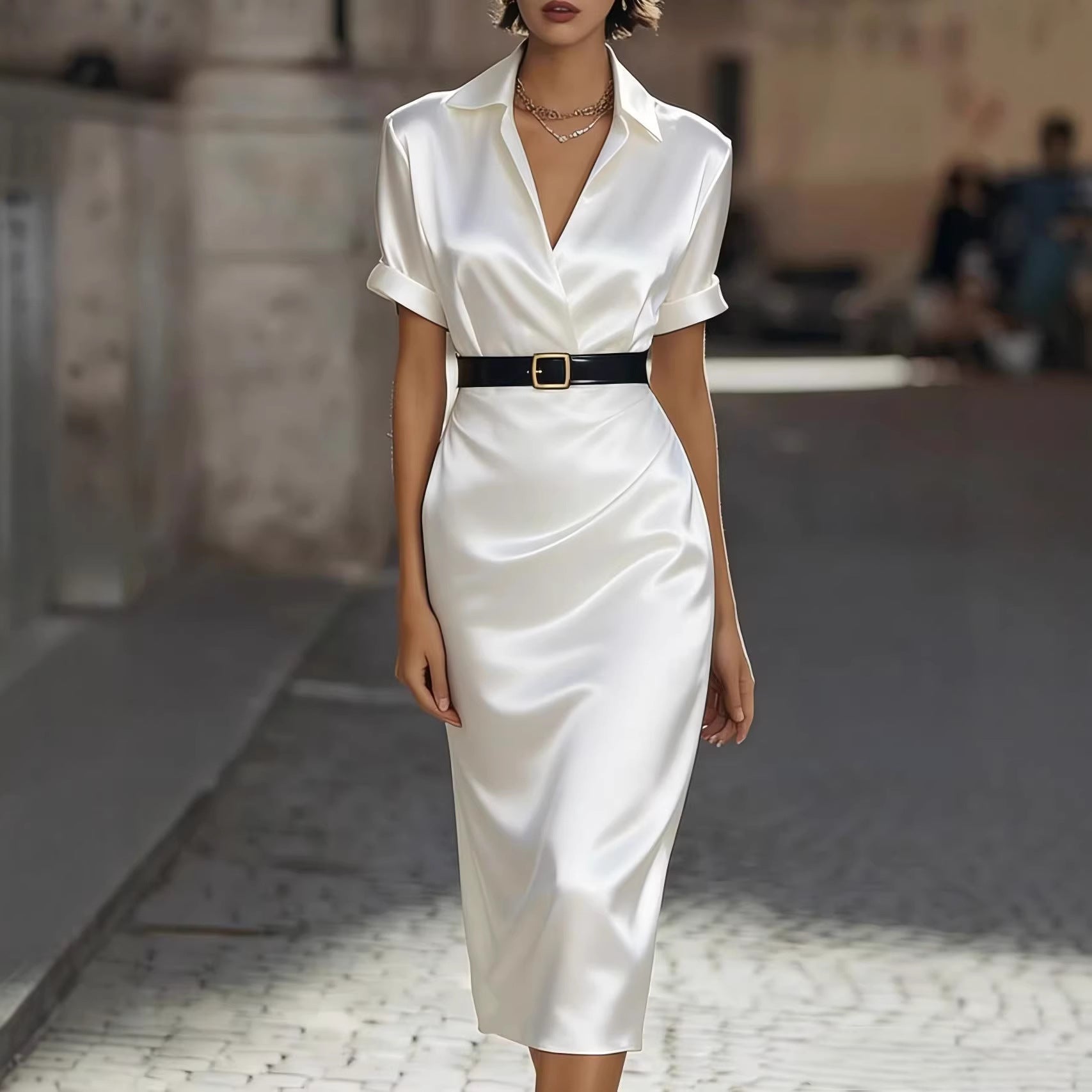 Womens Slim Fit Waist Cinching Dress