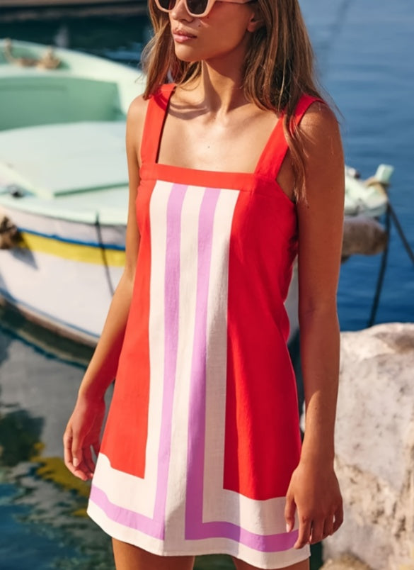 Summer Coast Color-Blocked Striped A-Line Camisole Dress