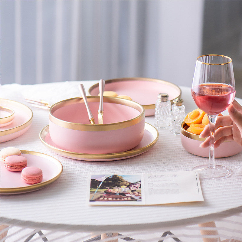 Pink Ceramic Household Tableware Set