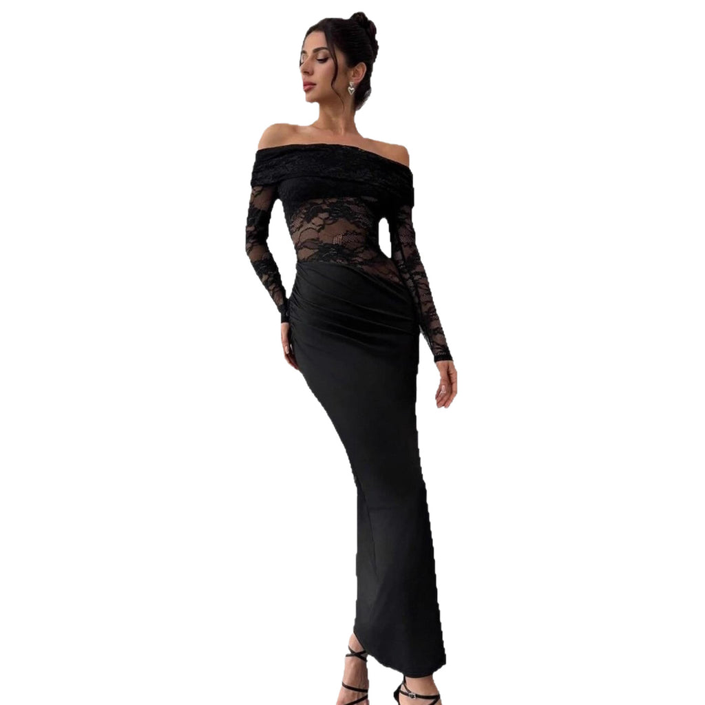Womens Sexy Hollow Out Lace Long Sleeve