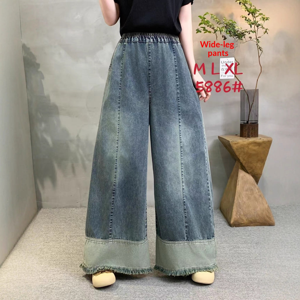 Women's High Waisted Elastic Waist Wide Leg Jeans