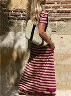 Womens Short Sleeve Pocket Casual Long Dress