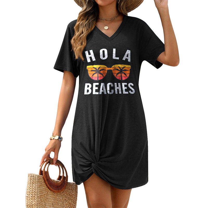 Womens Side Tie Knot Short Sleeve Mini