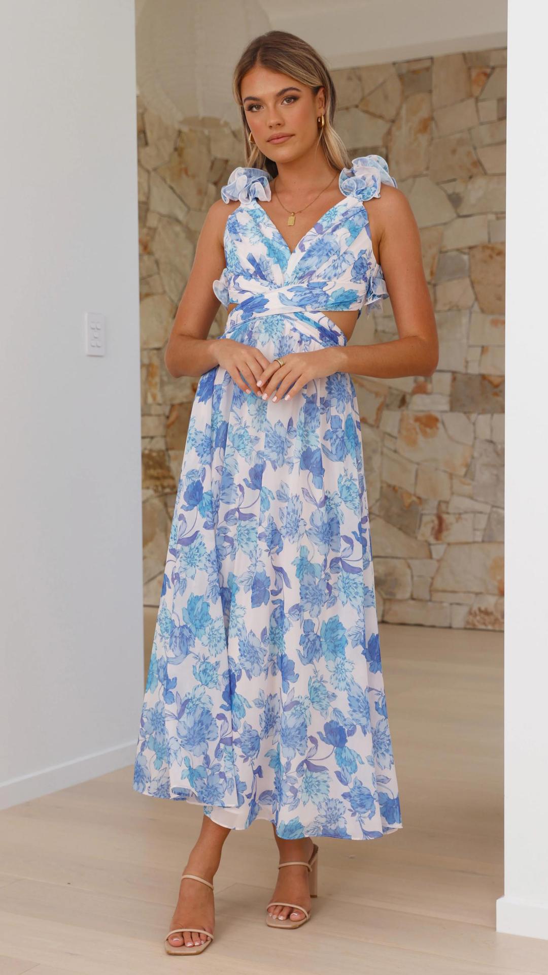 Chiffon Floral Backless Cross Strap Dress