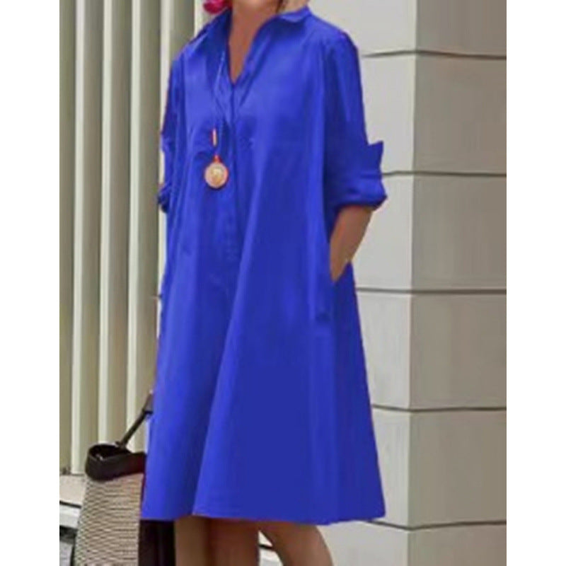 Elegant Polka Dot Printed Shirt Collar Mid
