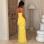 Backless Spaghetti Strap V Neck Dress With