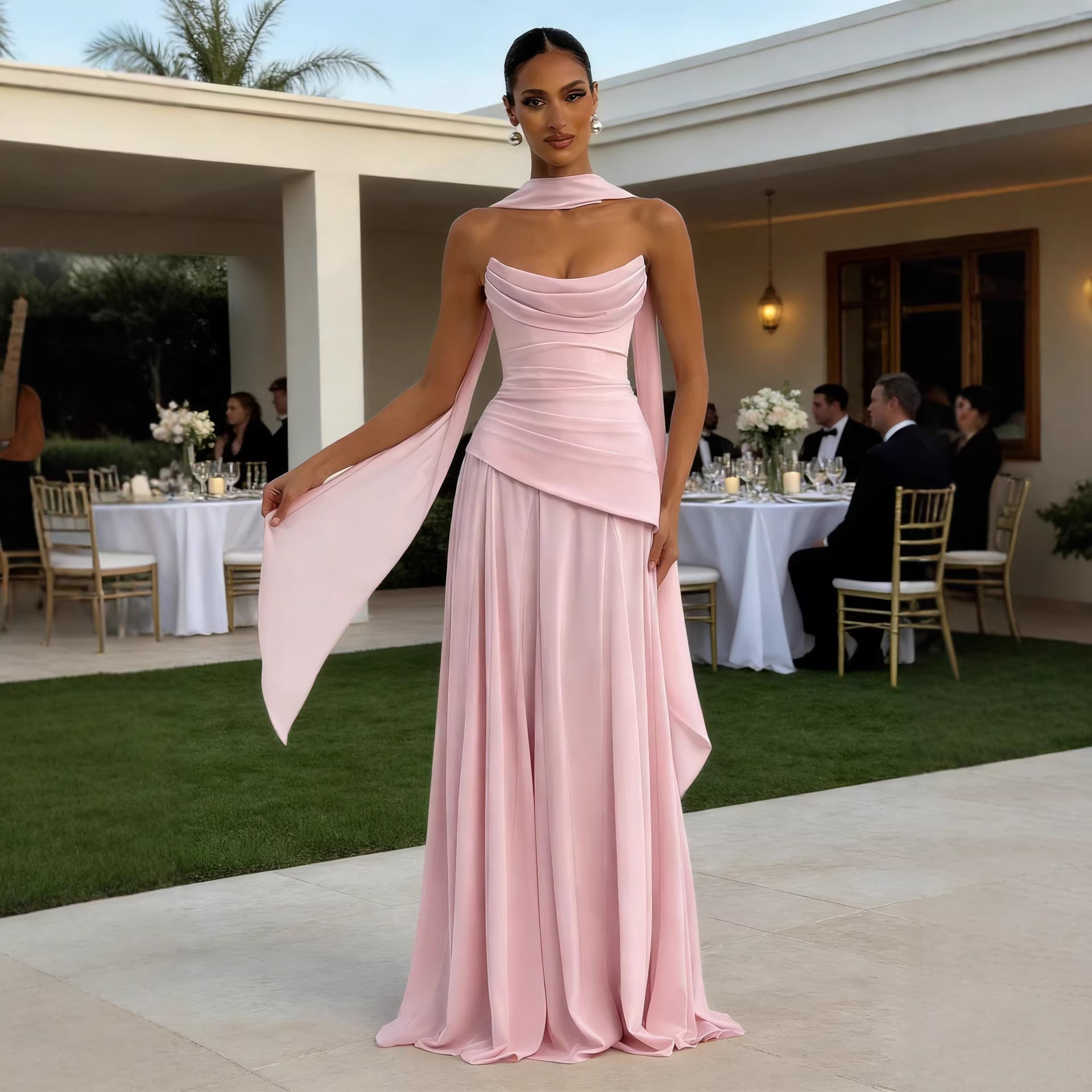 Womens Irregular Strapless Bandage Dress