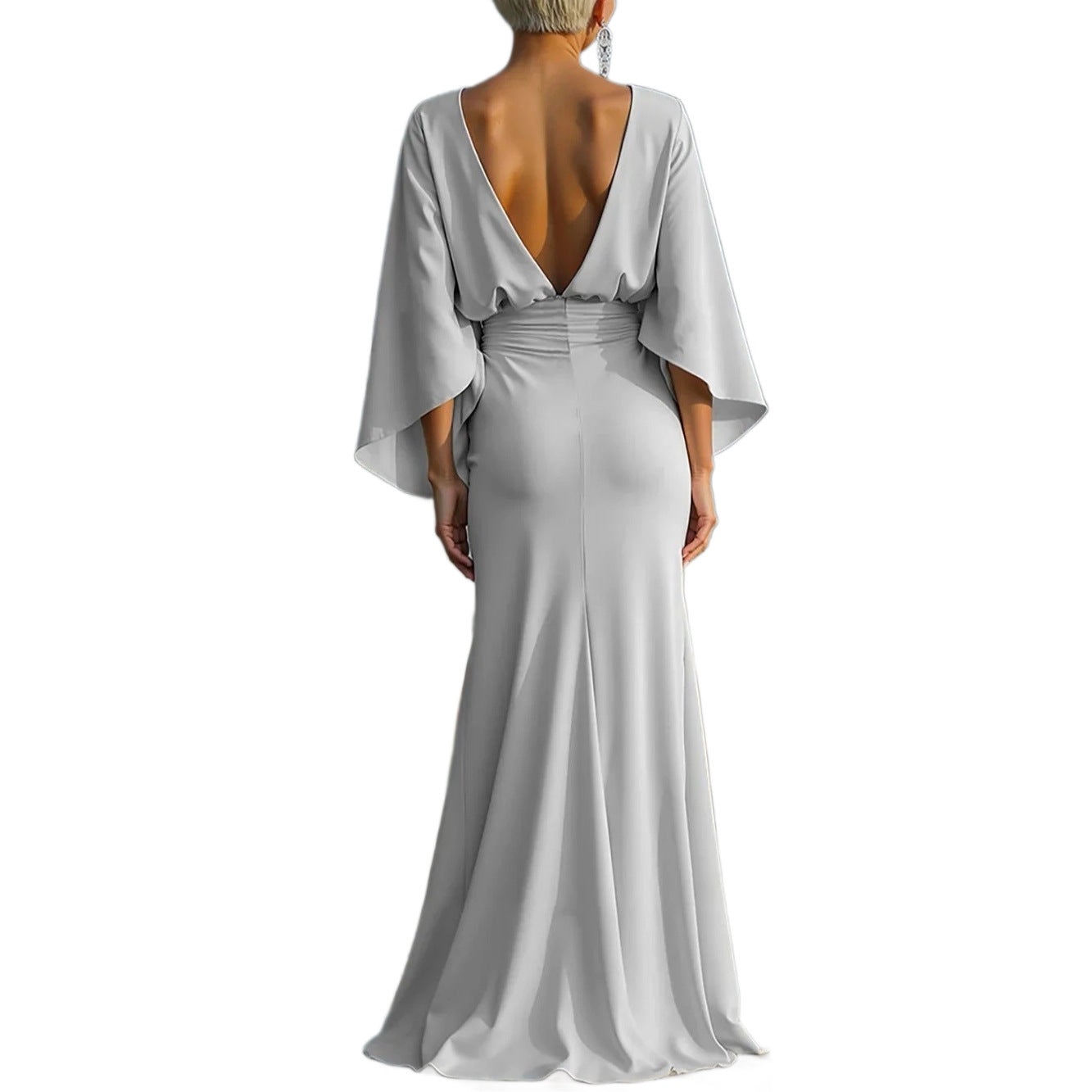 V-neck Waist Trimming Ruffles Elegant Dress