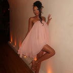 Womens Holiday Halterneck Lace Up Backless Short