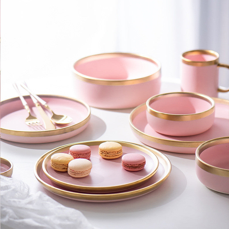 Pink Ceramic Household Tableware Set