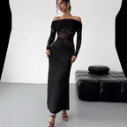 Womens Sexy Hollow Out Lace Long Sleeve