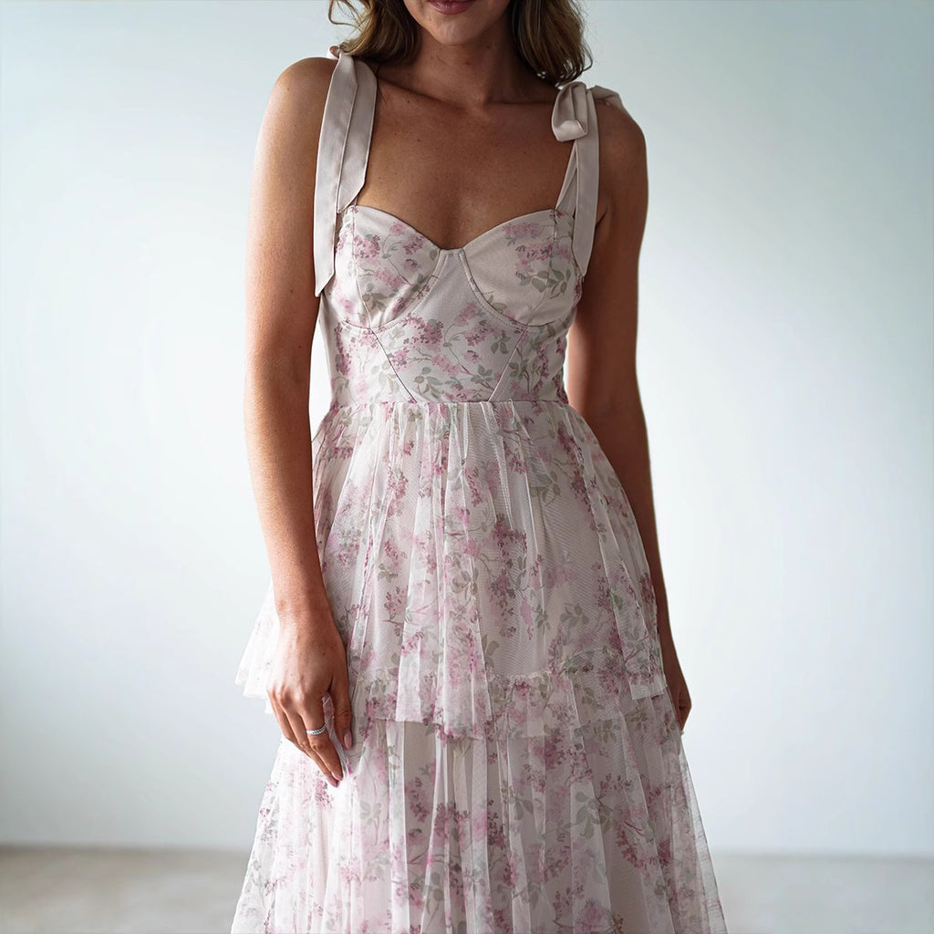 Strapless Backless Cake Style Floral Print Dress