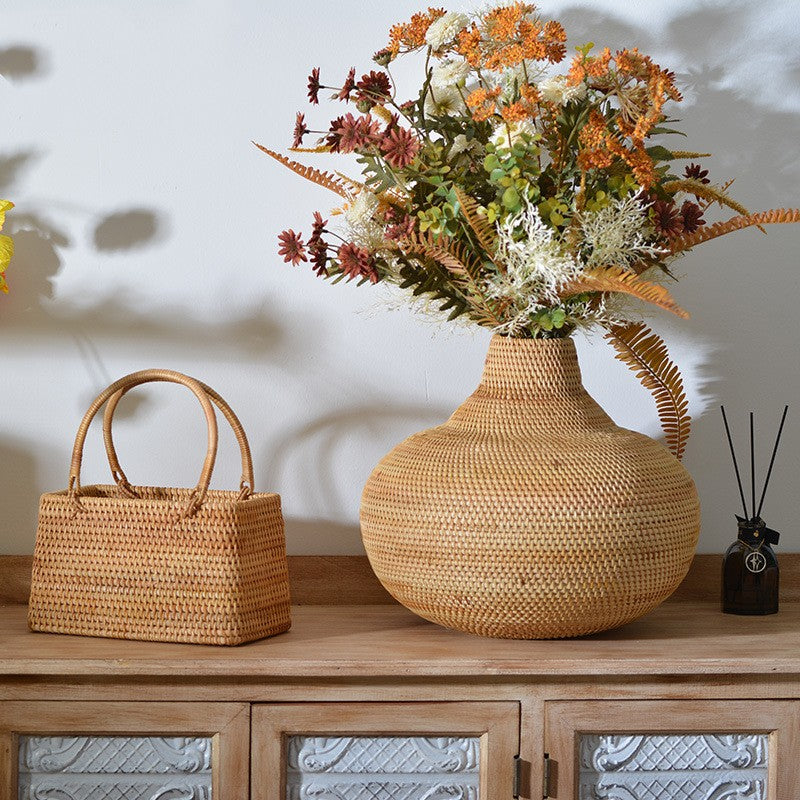 Vintage Chinese-Style Flower Basket for Entryway
