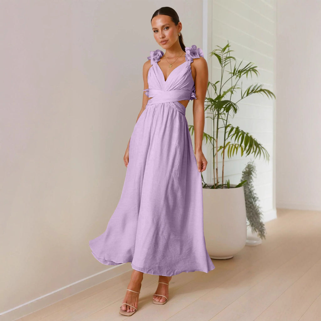 Chiffon Floral Backless Cross Strap Dress