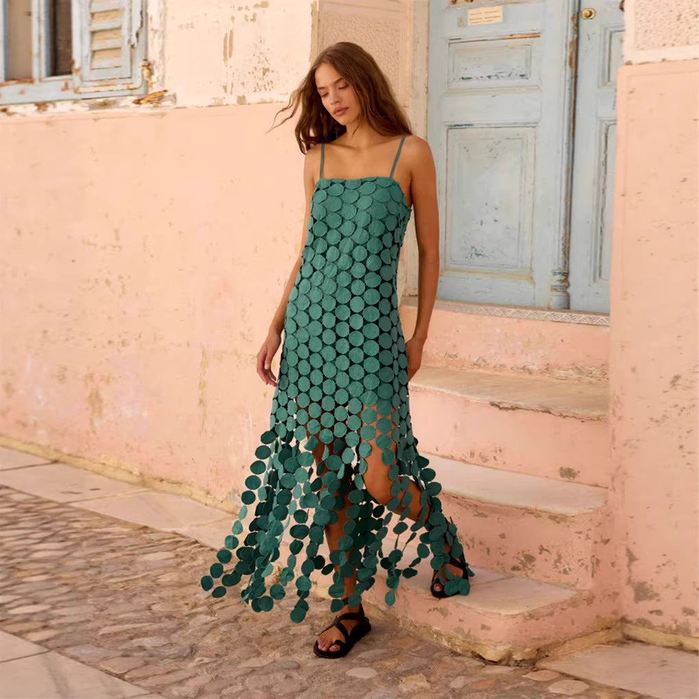 Hollow Out Polka Dot Midi Slip Dress