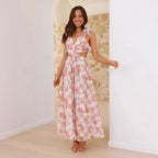 Chiffon Floral Backless Cross Strap Dress