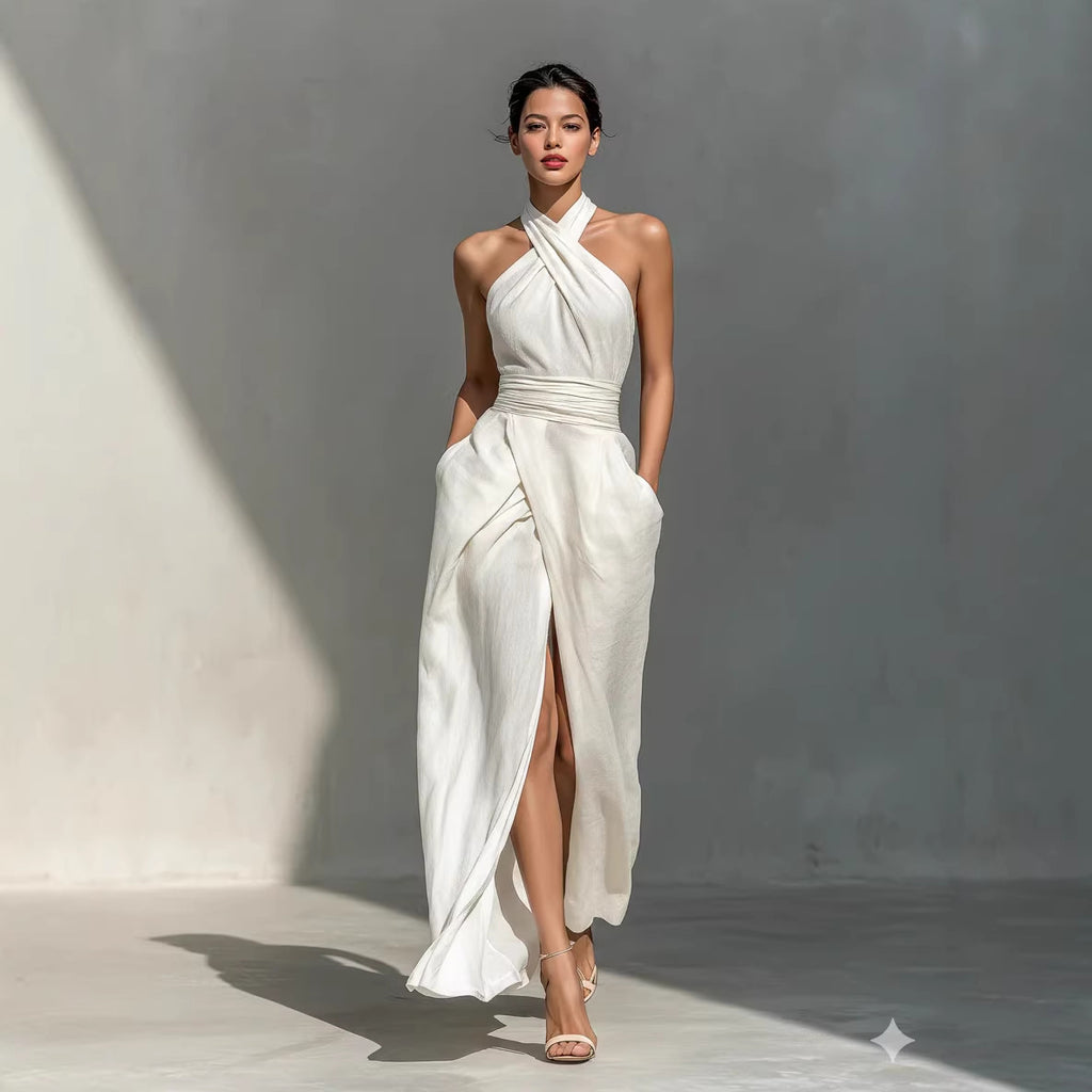 Sleeveless Elegant Slim Fit Pure White Dress