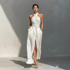 Sleeveless Elegant Slim Fit Pure White Dress