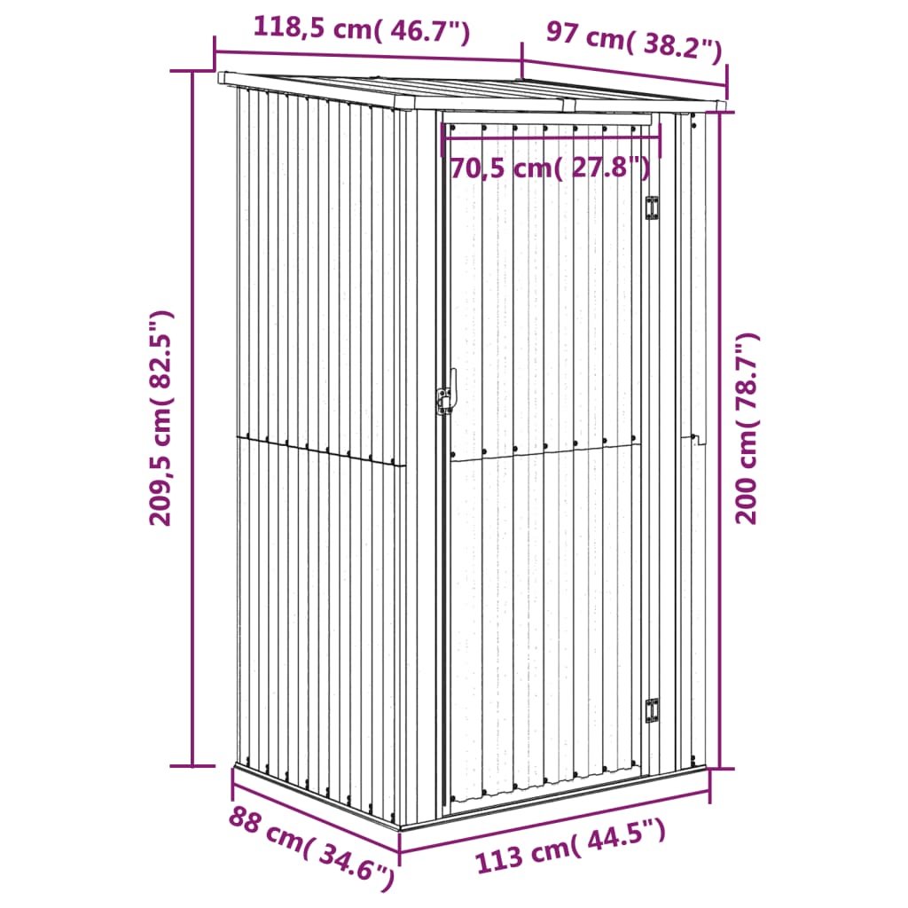 Galvanised Steel Garden Shed 118.5 x 97 x 209.5cm
