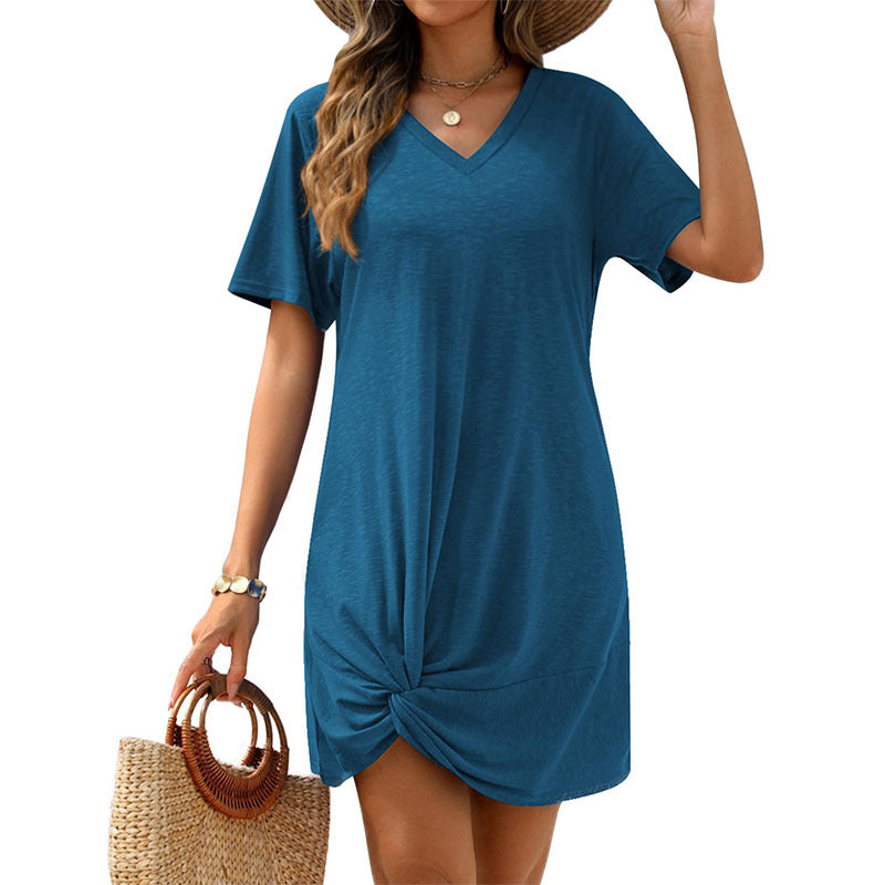 Womens Side Tie Knot Short Sleeve Mini