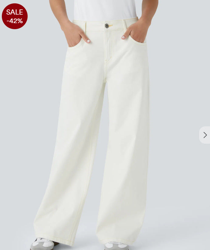 Women's Retro Washed Denim Wide Leg Jeans