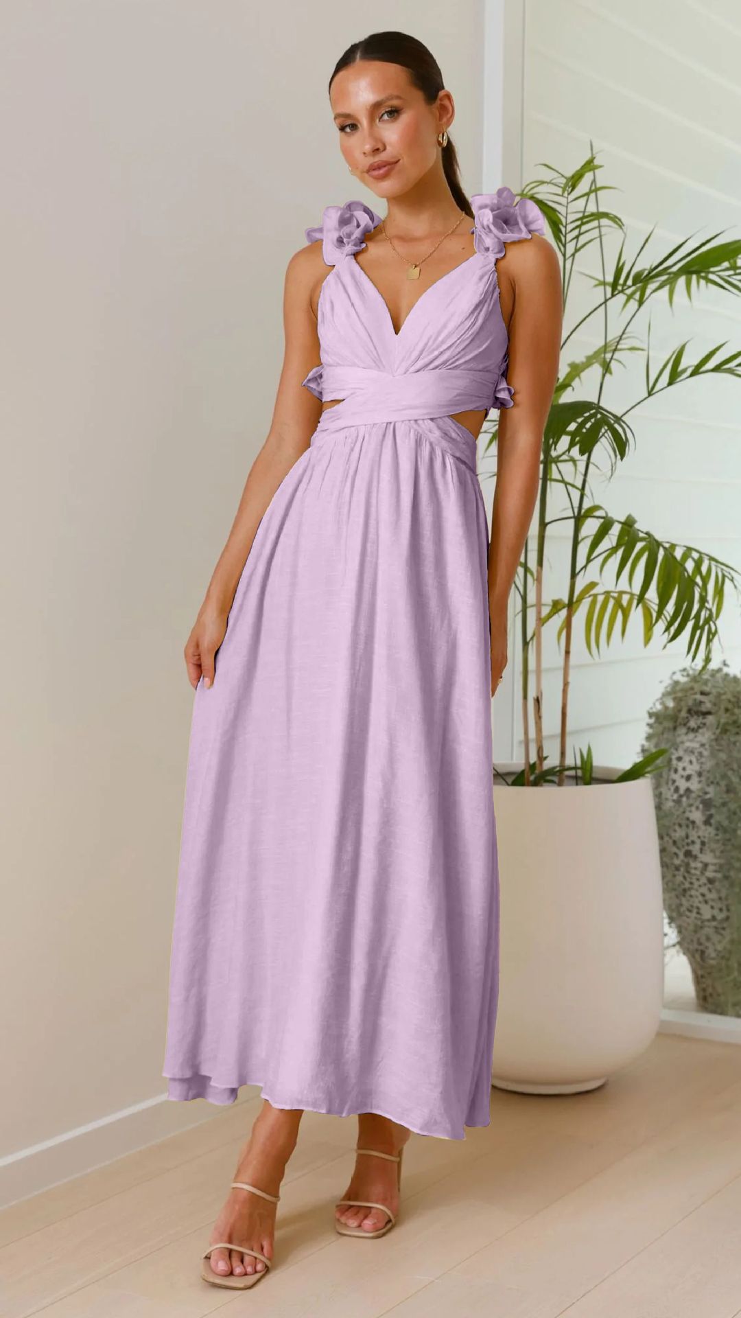 Chiffon Floral Backless Cross Strap Dress