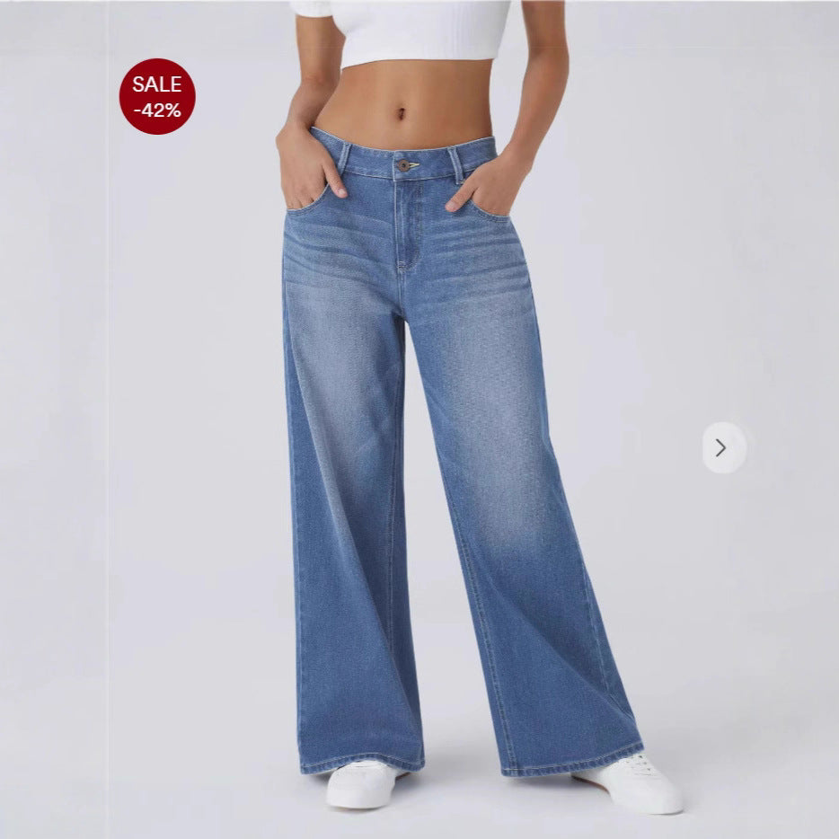 Women's Retro Washed Denim Wide Leg Jeans
