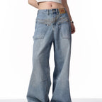 Women's Retro Reversible Design Washed Denim Jeans