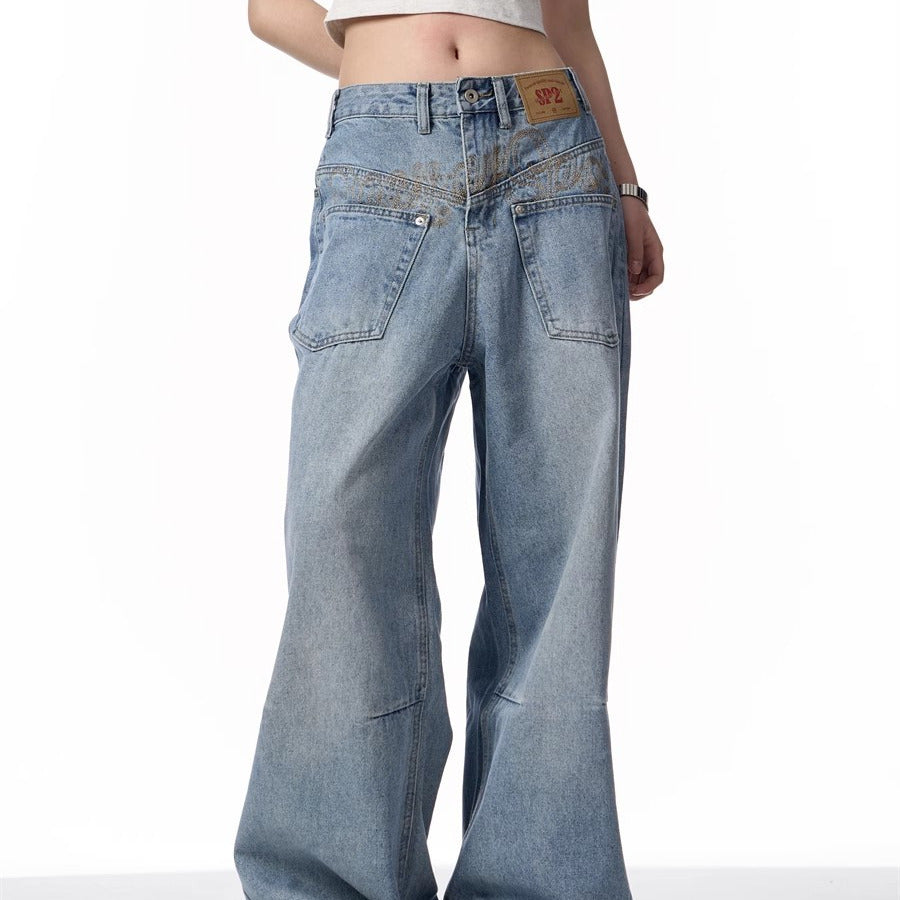 Women's Retro Reversible Design Washed Denim Jeans