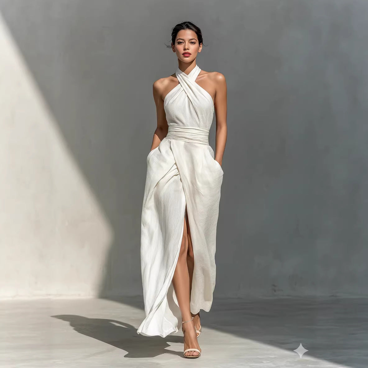 Sleeveless Elegant Slim Fit Pure White Dress