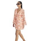 Loose Fit Lace Up V Neck Printed