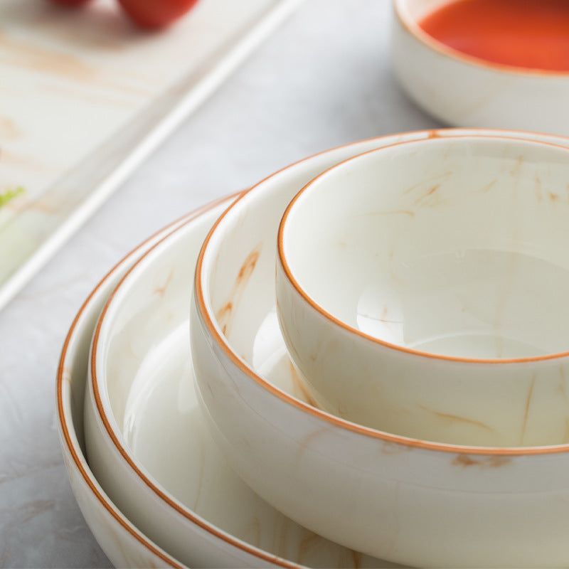 Marbled Ceramic Bowls & Dishes Set
