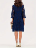 Womens Lace Hollow Out Round Neck Three