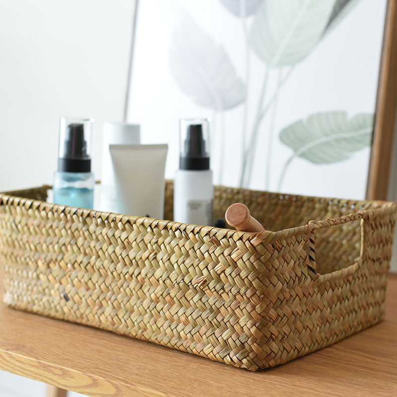 Straw Woven Rectangular Storage Basket
