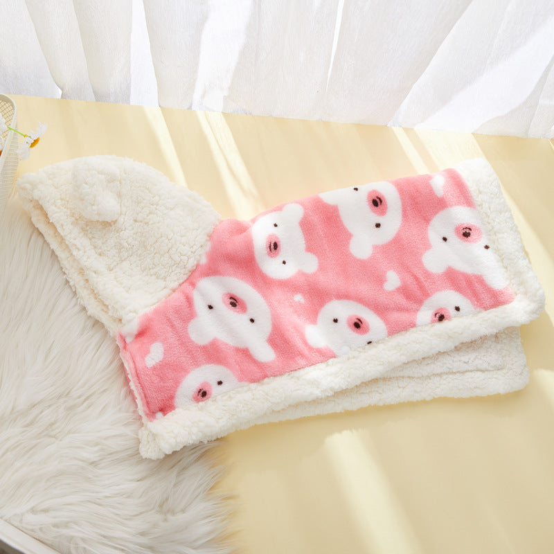 Pet Clothes Warm Thickened Flannel Hooded Shawl