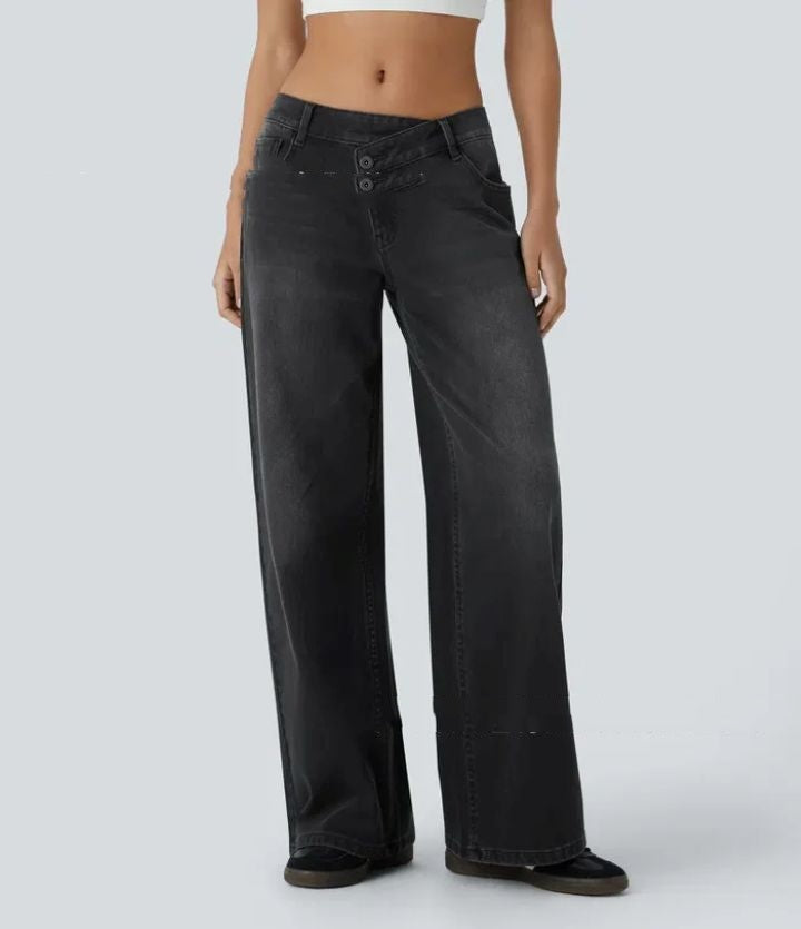 Women's High Waisted Loose Fit Zip Fly Wide Leg Jeans